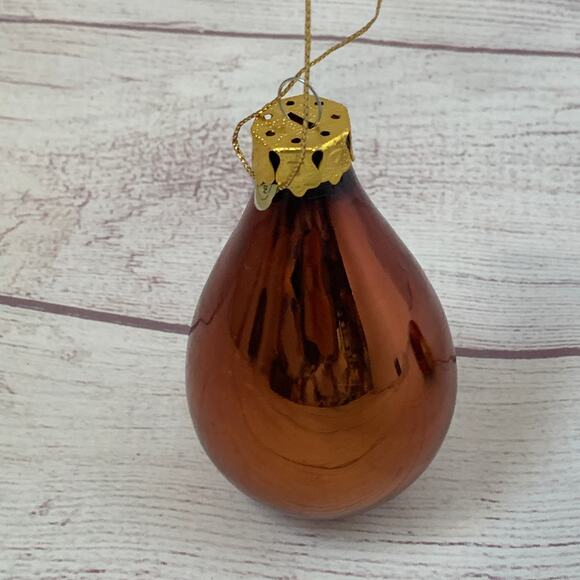 Vintage Glass Ornaments Set of 2 Brown Gold Drop Teardrop Christmas Tree - Picture 10 of 12